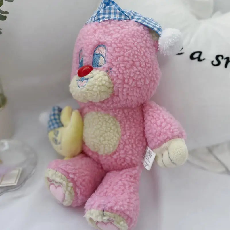 Candy Pink Teddy Bear with Moon Plush for Cozy Bedtime Snuggles - toy