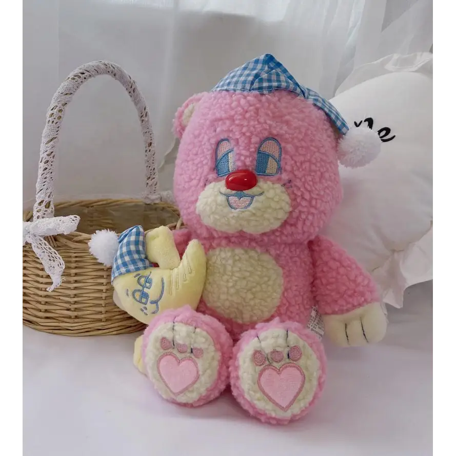 Candy Pink Teddy Bear with Moon Plush for Cozy Bedtime Snuggles - toy