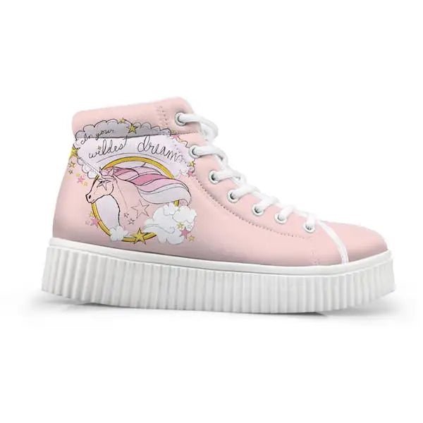 Canvas Hi Top Unicorn Pattern Shoes with Comfortable Wedge Heel - Cosparty