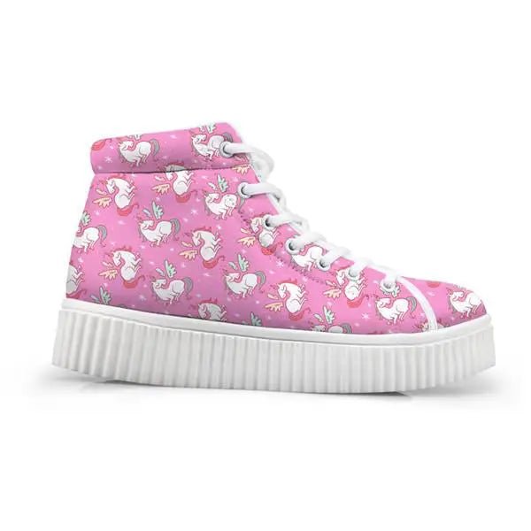 Canvas Hi Top Unicorn Pattern Shoes with Comfortable Wedge Heel - Cosparty