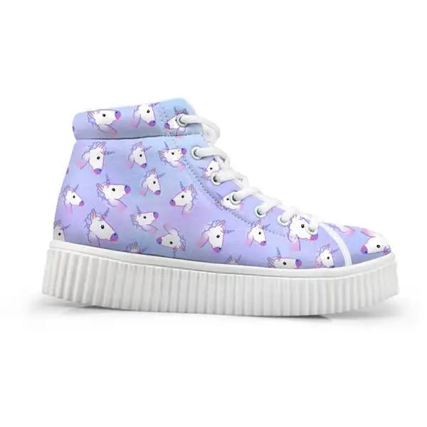 Canvas Hi Top Unicorn Pattern Shoes with Comfortable Wedge Heel - Cosparty