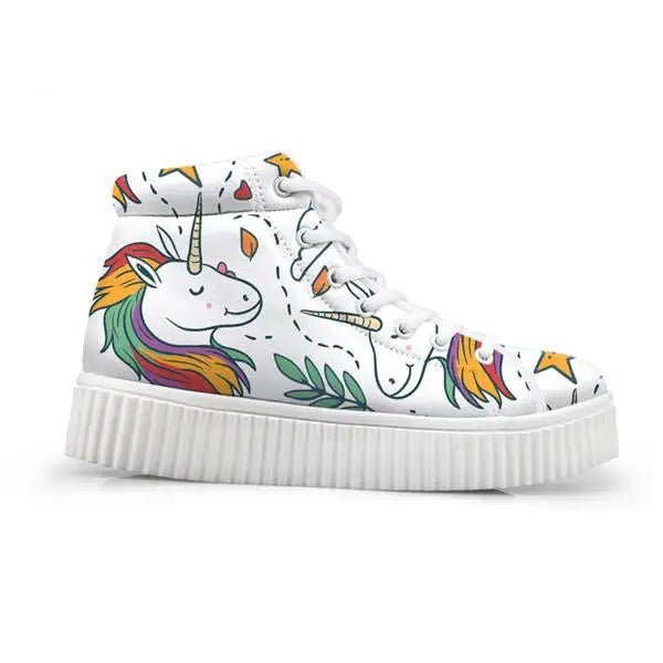 Canvas Hi Top Unicorn Pattern Shoes with Comfortable Wedge Heel - Cosparty
