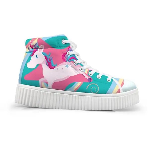 Canvas Hi Top Unicorn Pattern Shoes with Comfortable Wedge Heel - Cosparty