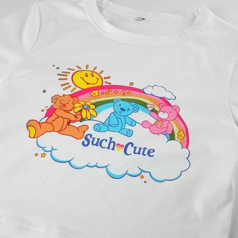 Care Bears Inspired Bright White Crop Top for Kawaii Fashion - shirt