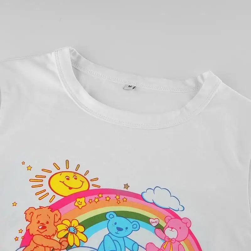 Care Bears Inspired Bright White Crop Top for Kawaii Fashion - shirt