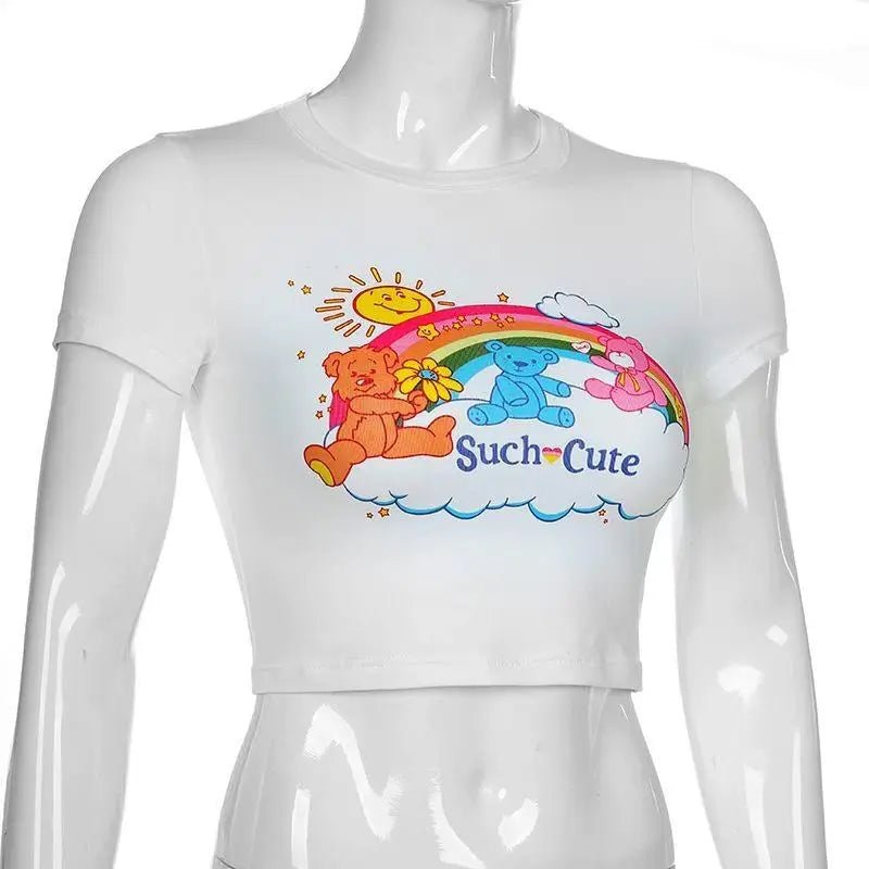 Care Bears Inspired Bright White Crop Top for Kawaii Fashion - Cosparty