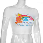 Care Bears Inspired Bright White Crop Top for Kawaii Fashion - Cosparty