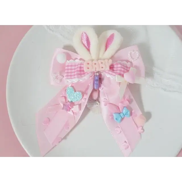 Carefully Hand-Decorated Fairy-Kei Baby Sweet Bunny Bow Clip - hair accessory