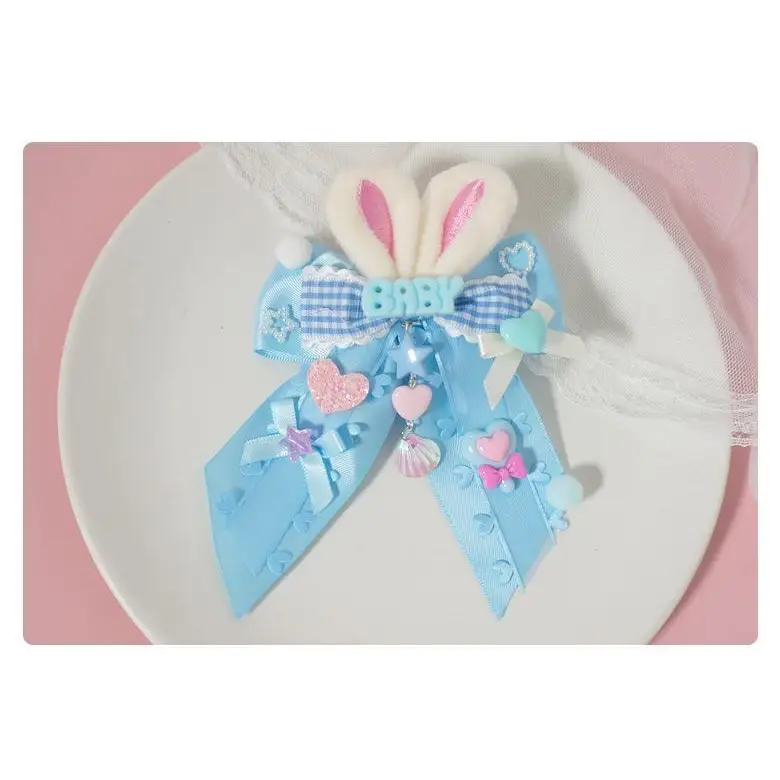 Carefully Hand-Decorated Fairy-Kei Baby Sweet Bunny Bow Clip - hair accessory