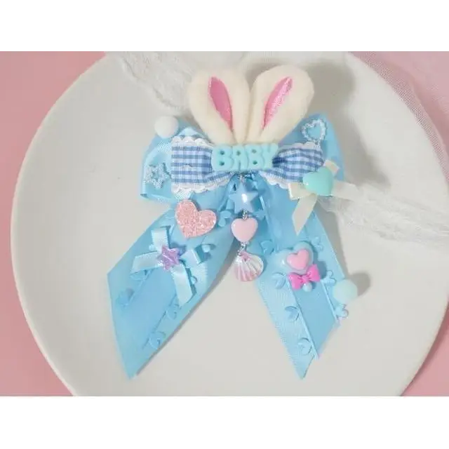 Carefully Hand-Decorated Fairy-Kei Baby Sweet Bunny Bow Clip - hair accessory