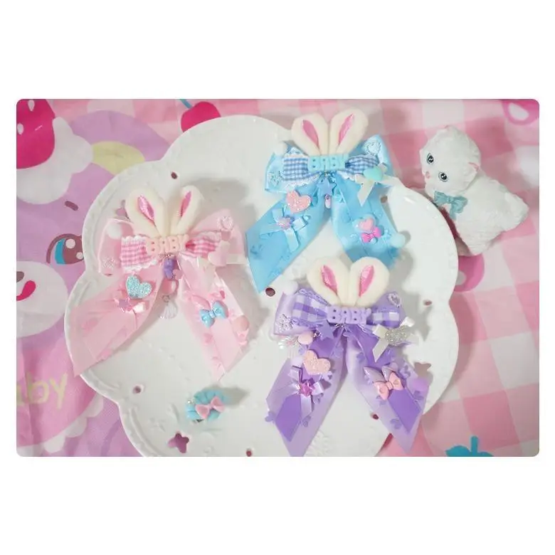 Carefully Hand-Decorated Fairy-Kei Baby Sweet Bunny Bow Clip - hair accessory