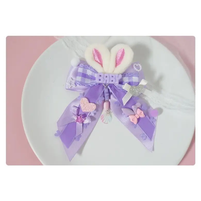 Carefully Hand-Decorated Fairy-Kei Baby Sweet Bunny Bow Clip - hair accessory