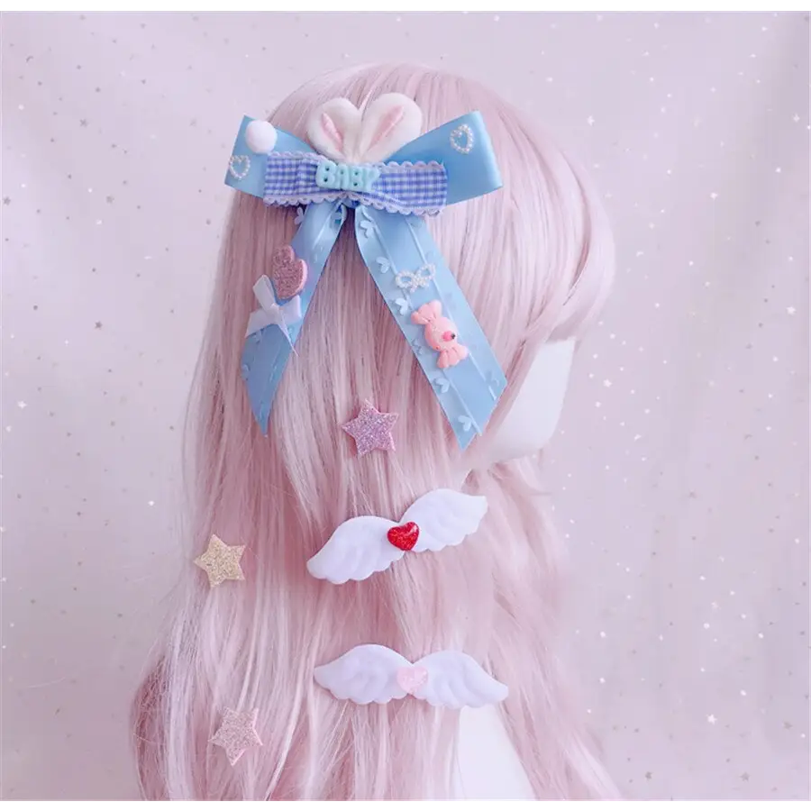 Carefully Hand-Decorated Fairy-Kei Baby Sweet Bunny Bow Clip - hair accessory