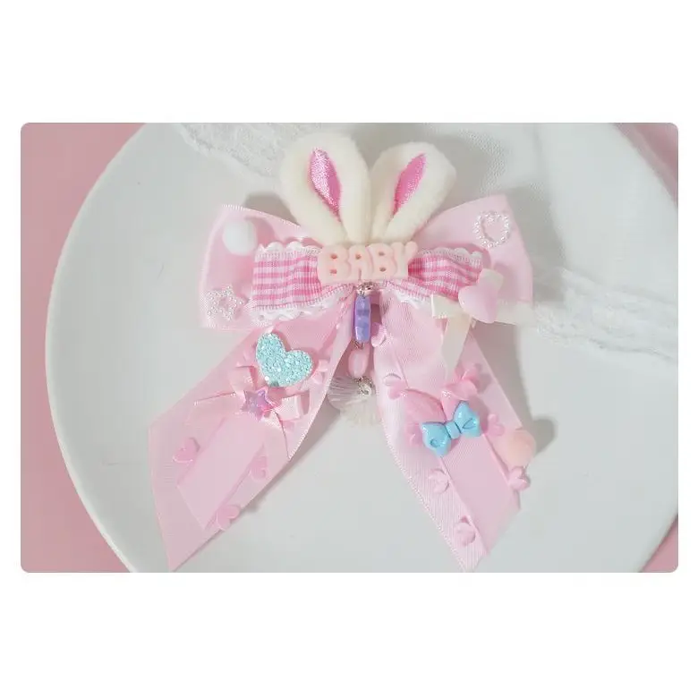 Carefully Hand-Decorated Fairy-Kei Baby Sweet Bunny Bow Clip - hair accessory