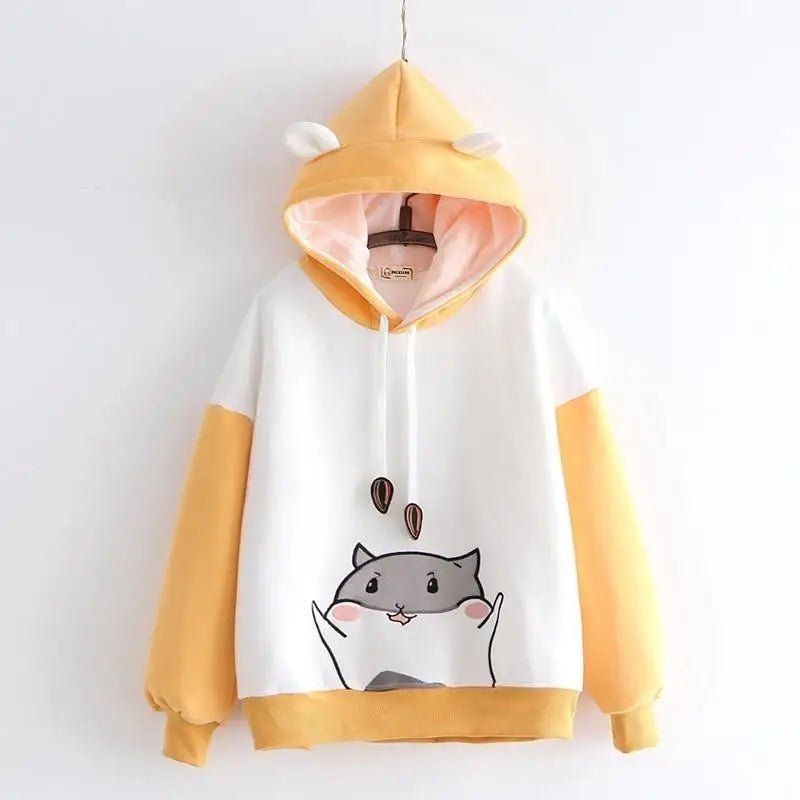 Cat - Eared Hamster Hoodie with Sunflower Seeds for Kawaii Fashion - Cosparty
