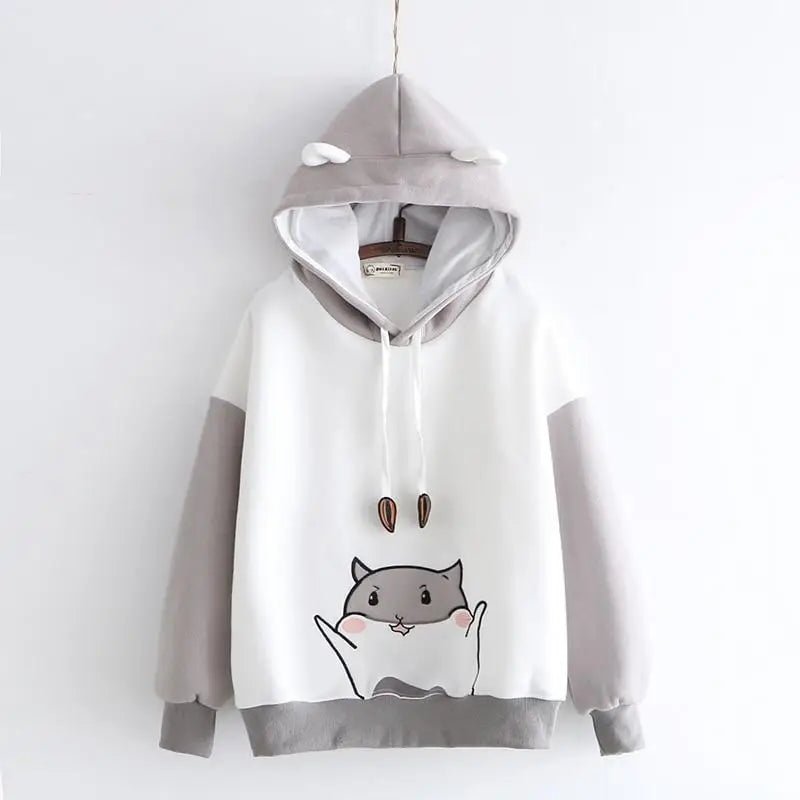 Cat - Eared Hamster Hoodie with Sunflower Seeds for Kawaii Fashion - Cosparty