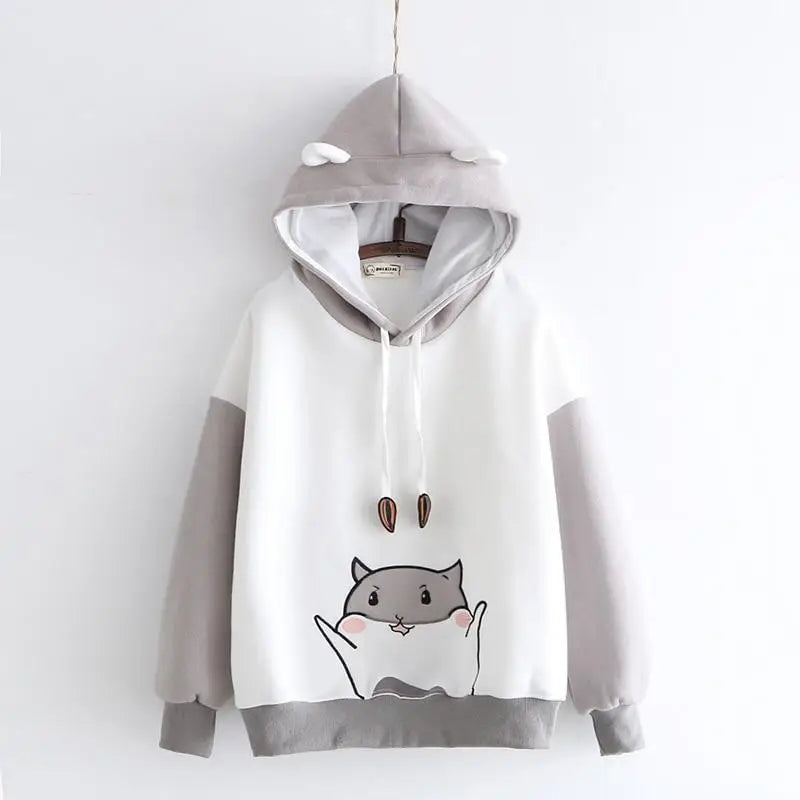 Cat-Eared Hamster Hoodie with Sunflower Seeds for Kawaii Fashion - sweater