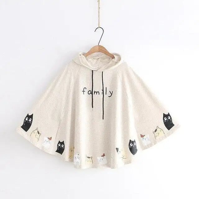 Cat Family Poncho - Beige - sweater