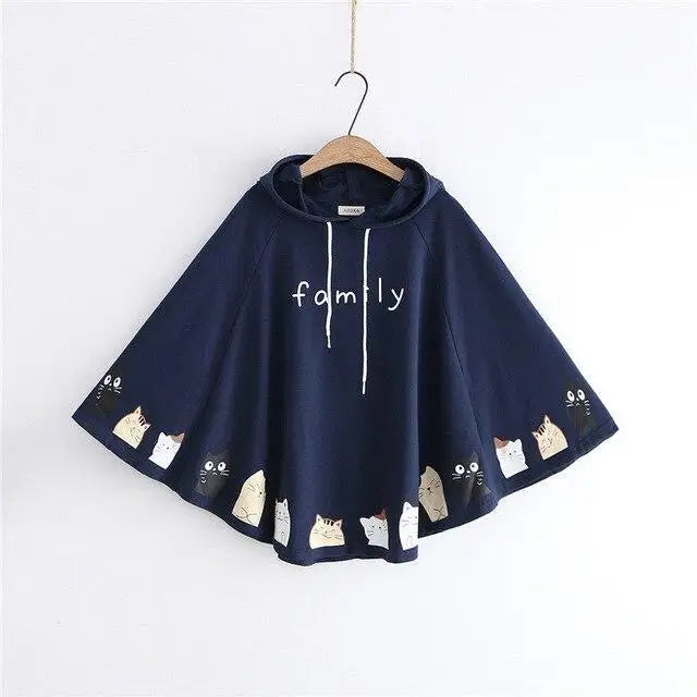 Cat Family Poncho - Navy Blue - sweater