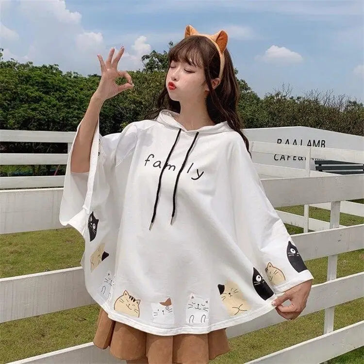 Cat Family Poncho Cape with Bear Ears for Kawaii Fashion Lovers - sweater