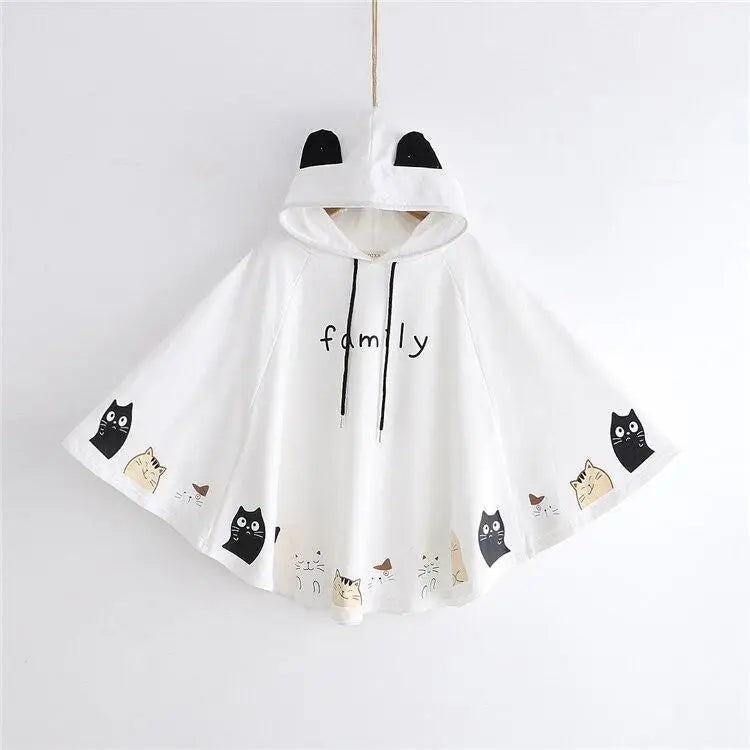 Cat Family Poncho Cape with Bear Ears for Kawaii Fashion Lovers - sweater