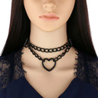 Chained Heart Choker Necklace in Thick Vegan Leather - collar