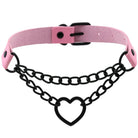 Chained Heart Choker Necklace in Thick Vegan Leather - Cosparty
