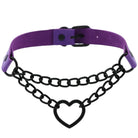 Chained Heart Choker Necklace in Thick Vegan Leather - Cosparty