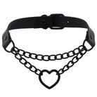 Chained Heart Choker Necklace in Thick Vegan Leather - Cosparty