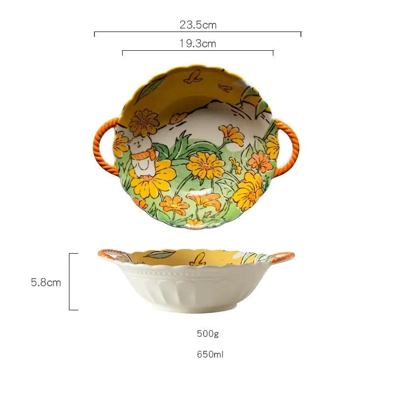 Charming Ceramic Bowls with Bunny or Bear in Autumn Fields Design - bowl