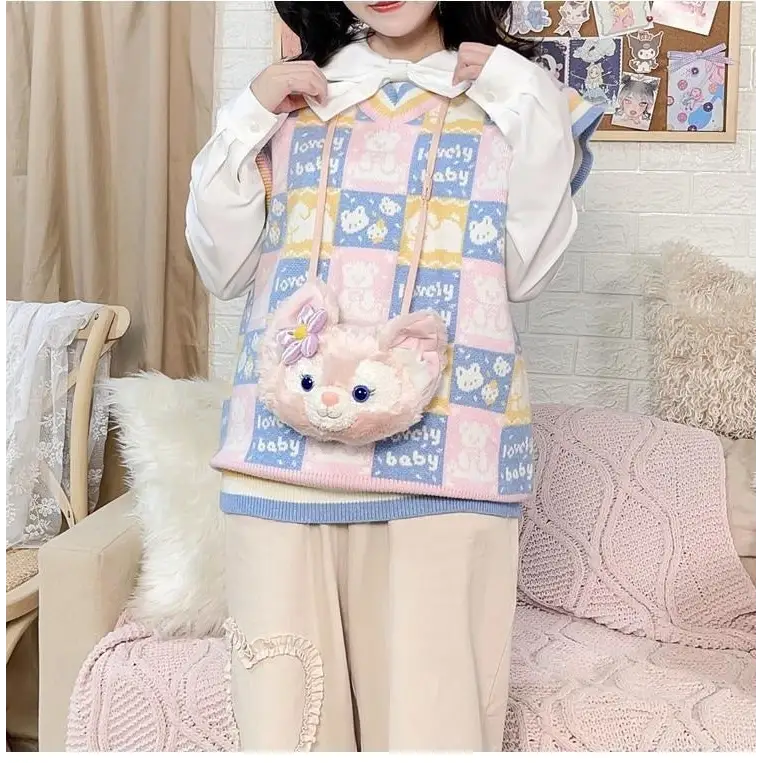 Checkered Bear Knit Vest for Kawaii Lovers - vest