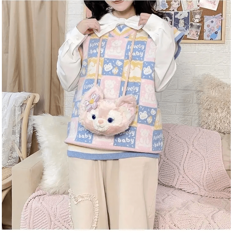 Checkered Bear Knit Vest for Kawaii Lovers - Cosparty