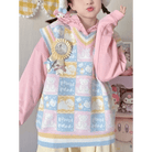 Checkered Bear Knit Vest for Kawaii Lovers - Cosparty