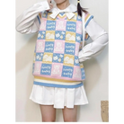 Checkered Bear Knit Vest for Kawaii Lovers - vest