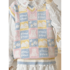 Checkered Bear Knit Vest for Kawaii Lovers - Cosparty