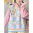 Checkered Bear Knit Vest for Kawaii Lovers - vest