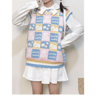 Checkered Bear Knit Vest for Kawaii Lovers - Cosparty