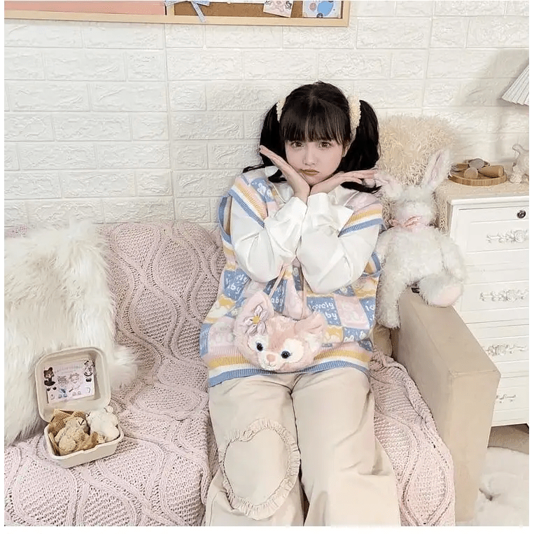 Checkered Bear Knit Vest for Kawaii Lovers - Cosparty