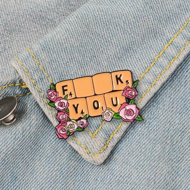 Cheeky Scrabble Inspired Fuck You Enamel Lapel Pin - pin