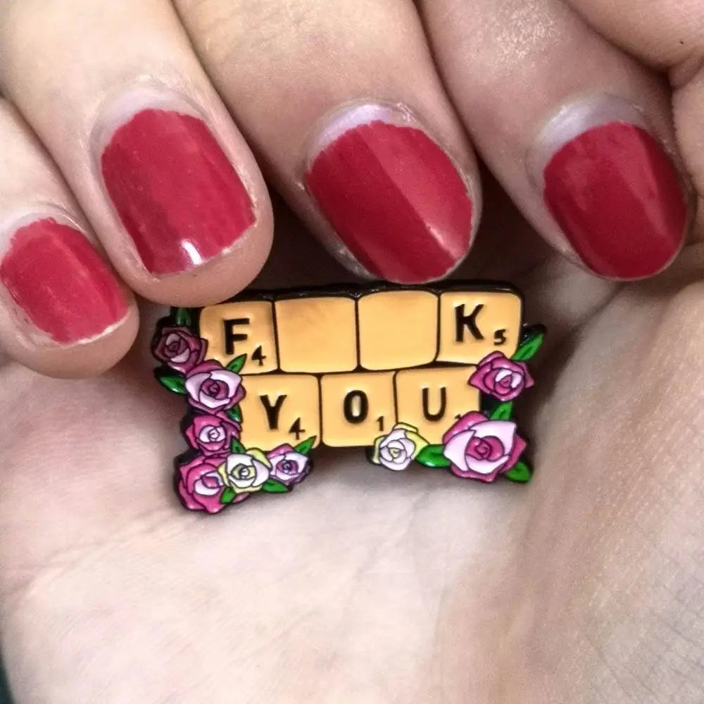 Cheeky Scrabble Inspired Fuck You Enamel Lapel Pin - pin