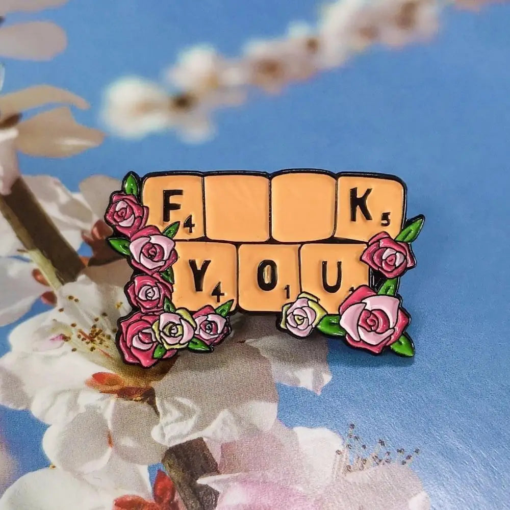 Cheeky Scrabble Inspired Fuck You Enamel Lapel Pin - pin