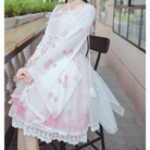 Cherry Blossom Print Kimono Dress in Pastel Pink and White - Cosparty