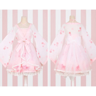 Cherry Blossom Print Kimono Dress in Pastel Pink and White - Dress