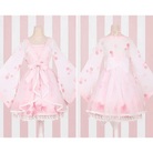 Cherry Blossom Print Kimono Dress in Pastel Pink and White - Cosparty