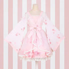 Cherry Blossom Print Kimono Dress in Pastel Pink and White - Cosparty