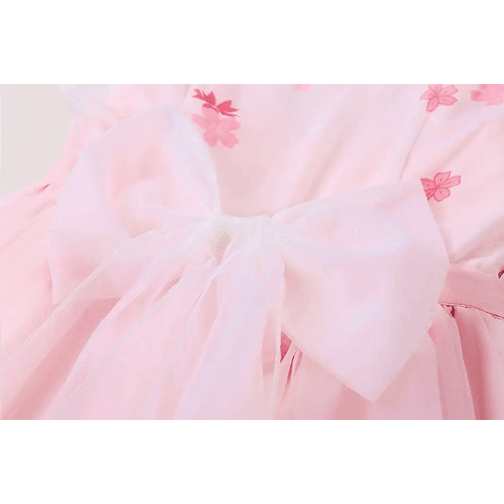 Cherry Blossom Print Kimono Dress in Pastel Pink and White - Cosparty