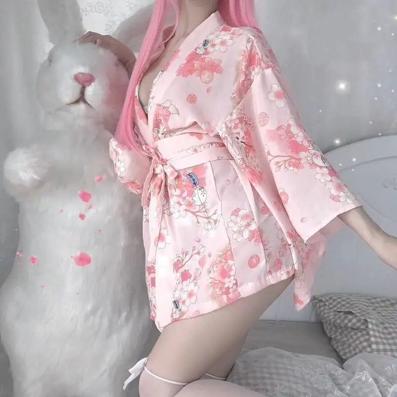 Cherry Blossom Printed Kimono Robe Dress Lingerie for Girly Vixens - dress