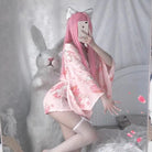 Cherry Blossom Printed Kimono Robe Dress Lingerie for Girly Vixens - Cosparty