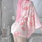 Cherry Blossom Printed Kimono Robe Dress Lingerie for Girly Vixens - Cosparty