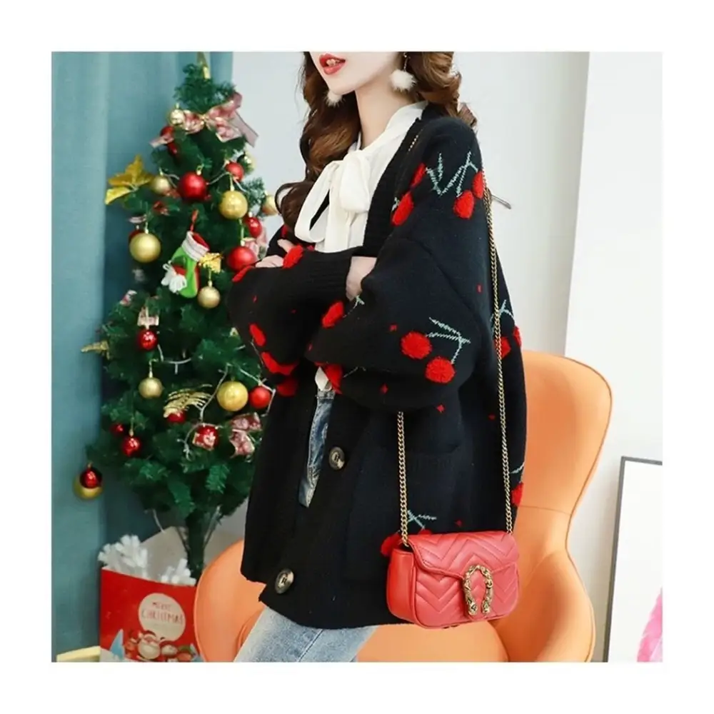 Cherry Cardigan with Adorable Embroidery and Luxurious Knit Material - sweater